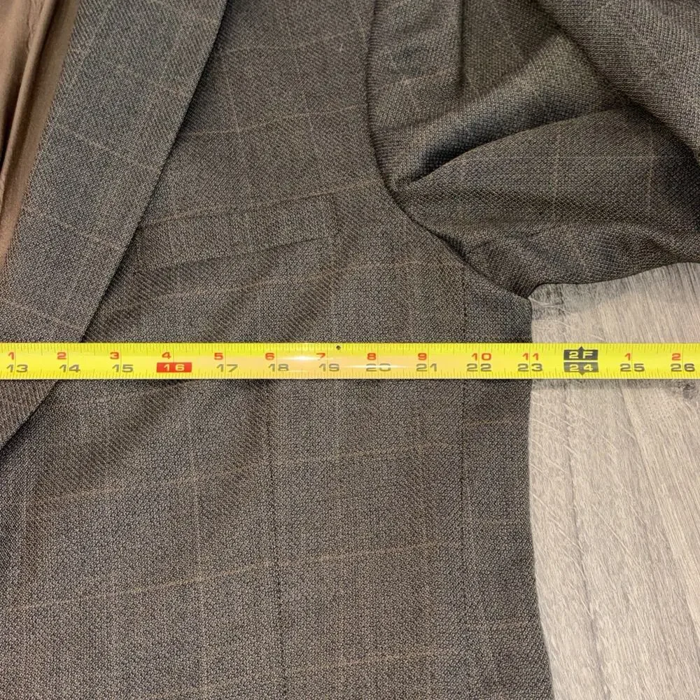 Haggar Mens Sport Coat Blazer 2 Button Brown Plaid Windowpane Jacket Size 46L